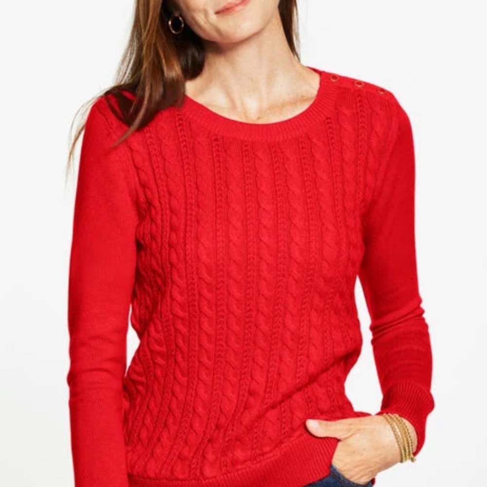 Talbots Vibrant Red Cable Knit Sweater
